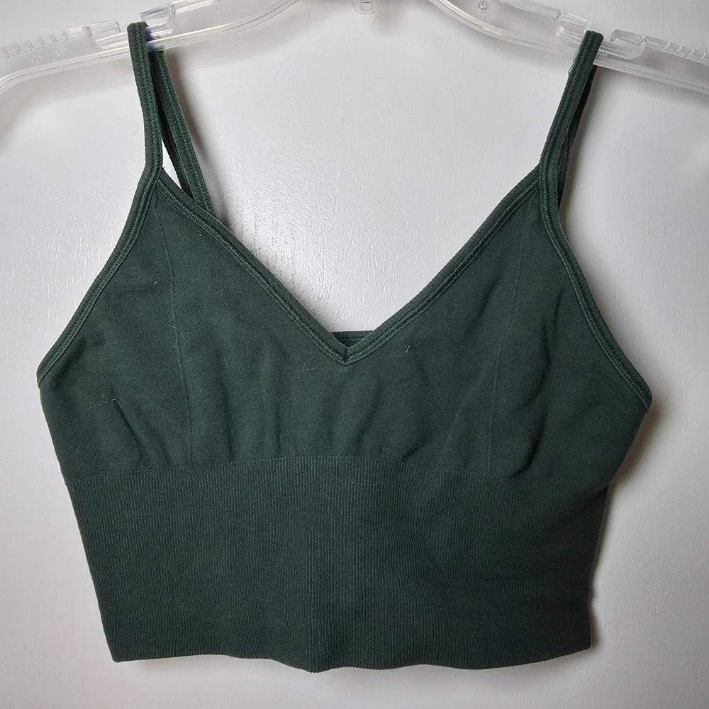 Alo Women's M Green Sports Bra Adjustable Straps Medium Yoga Athleisure Active